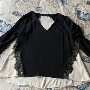 Oasis Black and Cream Lace Blouse
